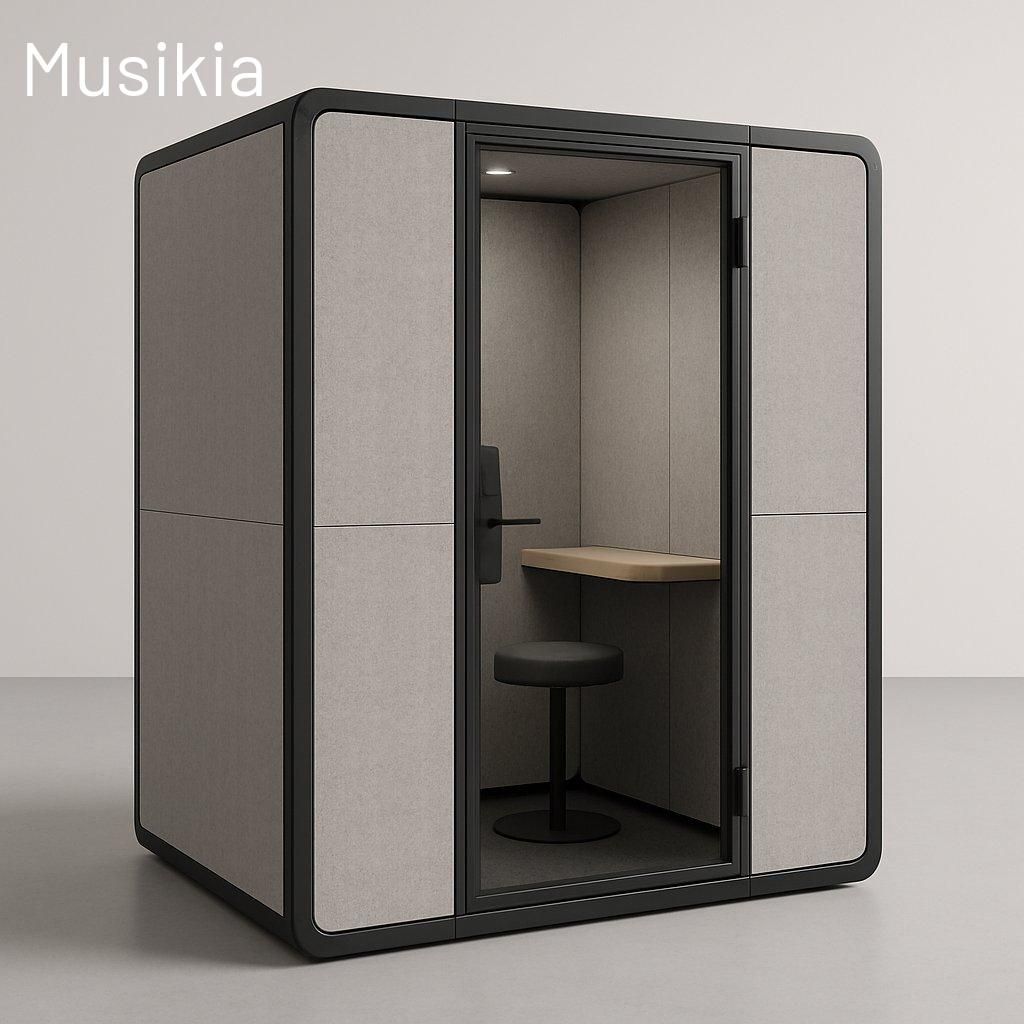 Cabine acoustique modulaire Studiobricks aménagée dans un appartement pour pratiquer son instrument sans bruit.