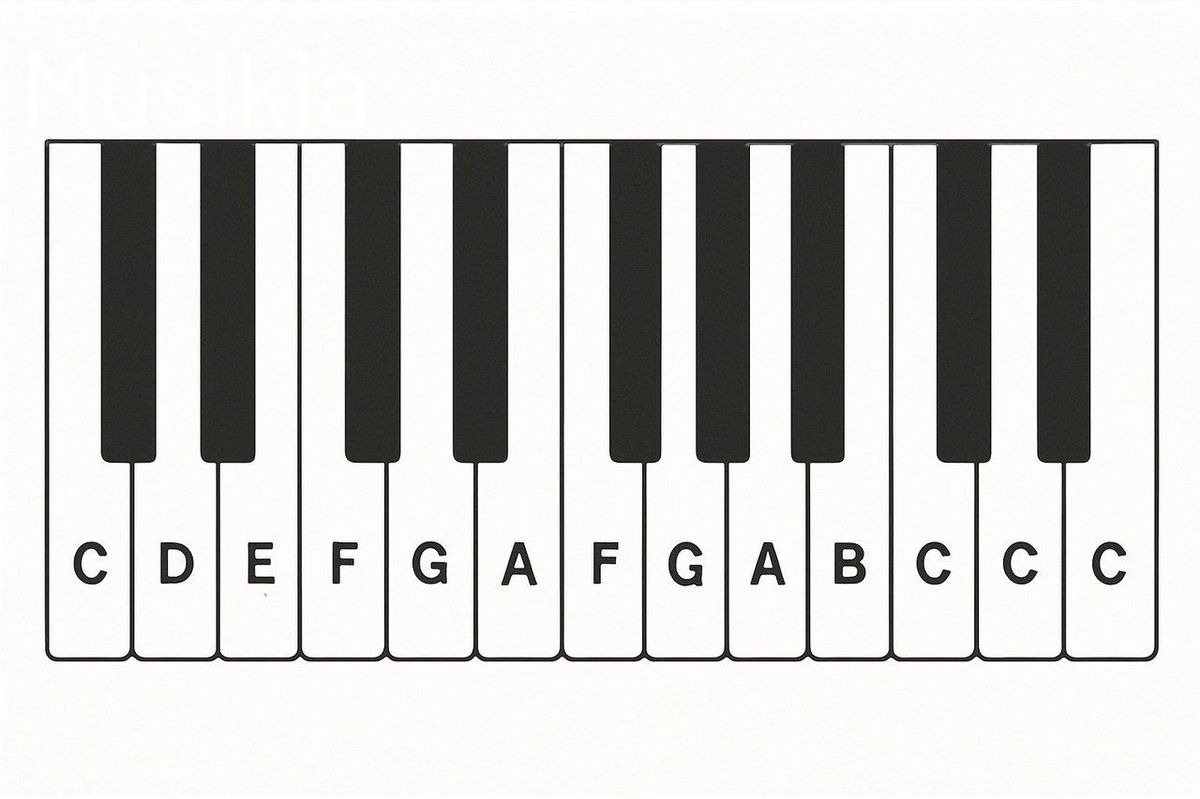 Clavier de piano avec les notes nommées do, ré, mi, fa, sol, la, si, illustrant les notes clés pour débuter.