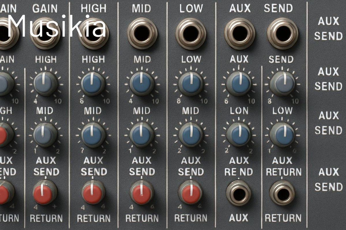 Console de mixage audio avec sections Aux send et Aux return pour un contrôle précis du son.