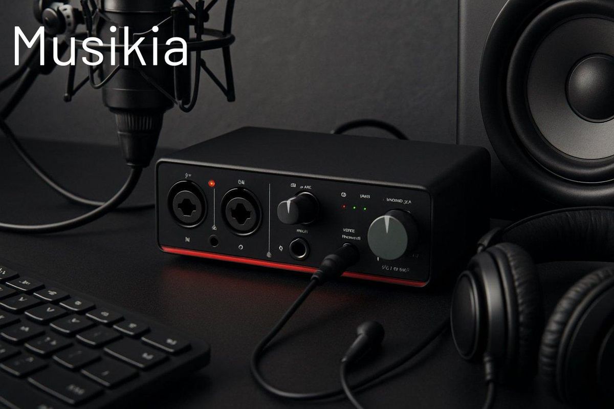 Interface audio USB pour studio avec plusieurs entrées micro, idéale pour un home studio moderne.