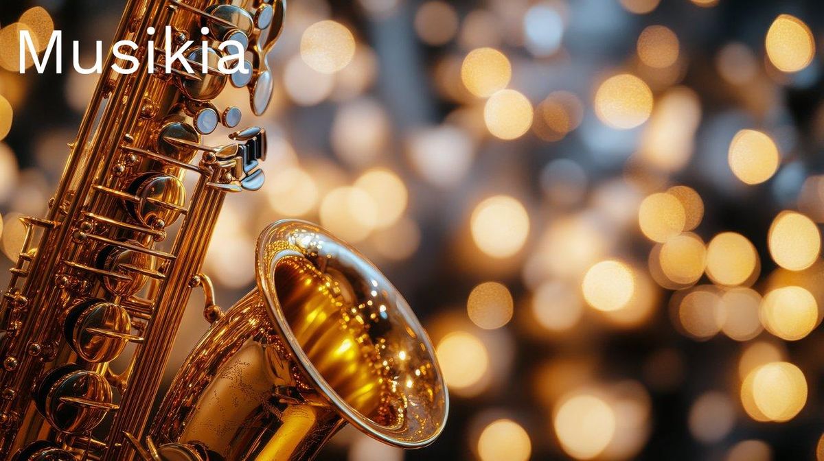 Le saxophone brille parmi les lumières, évoquant la magie du bec et la puissance du son.