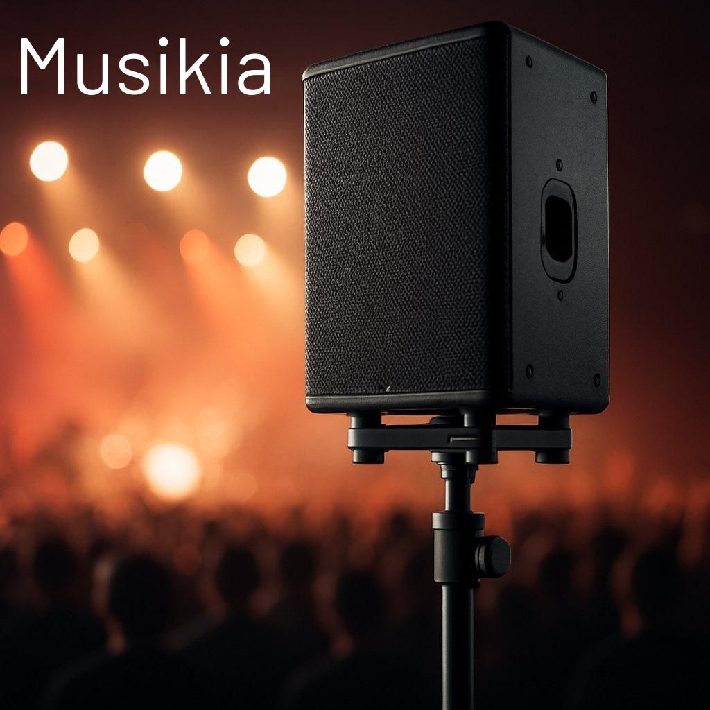 Pied d’enceinte avec isolation antivibrations pour un son optimal lors d’un concert.
