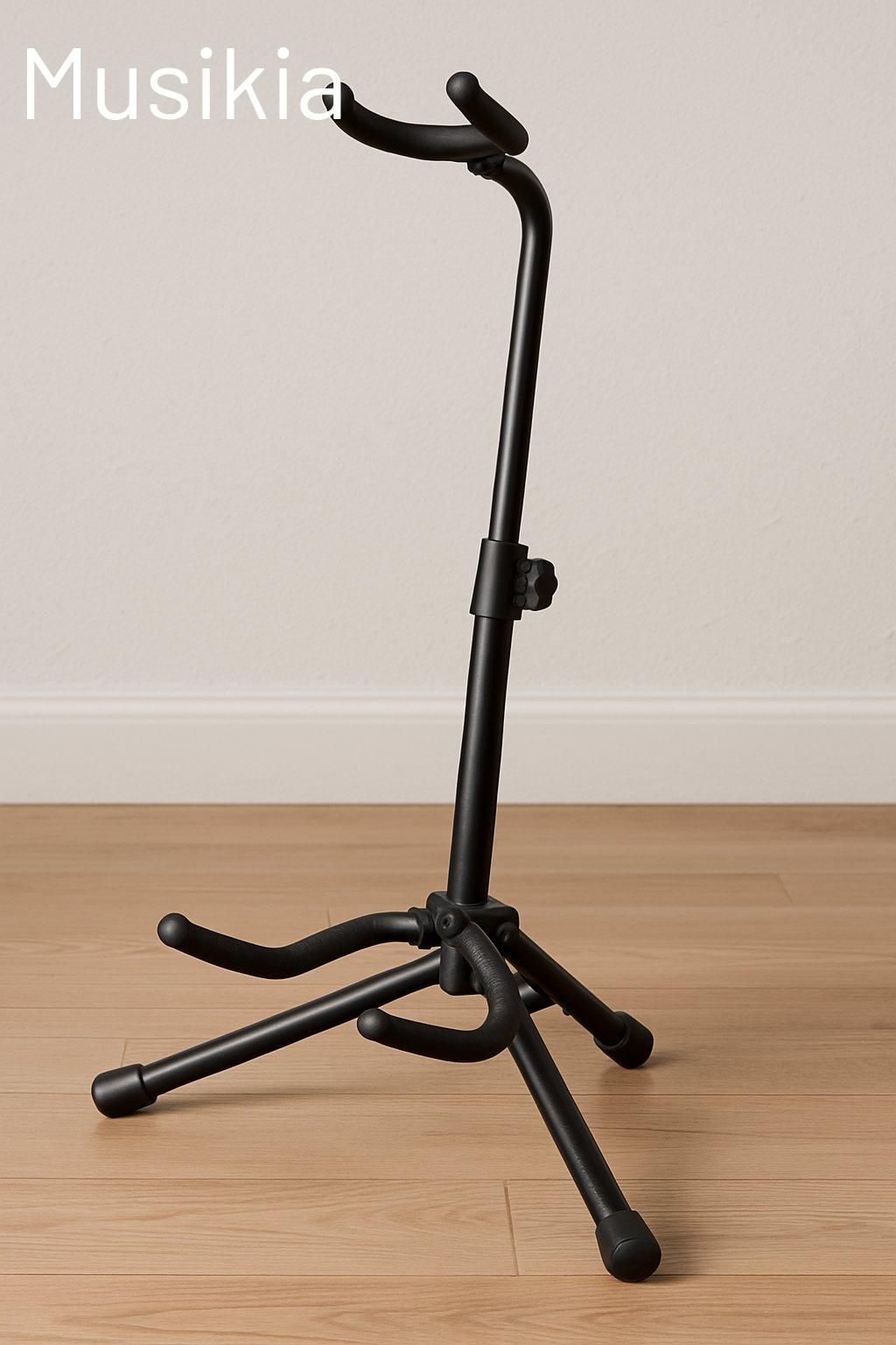 Support de guitare en métal réglable avec rembourrage, idéal pour la scène ou la maison.