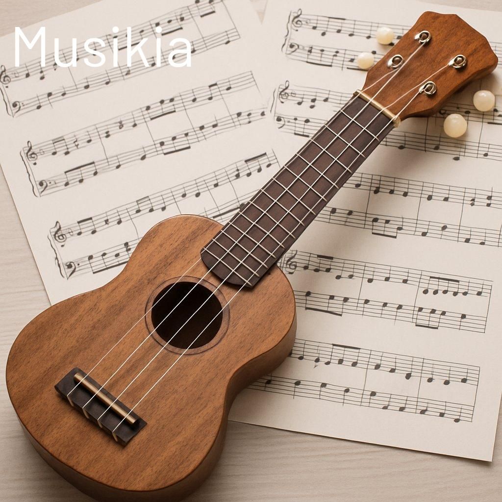 Ukulele avec partitions simplifiées de chansons faciles pour débutants, idéal pour apprendre rapidement.