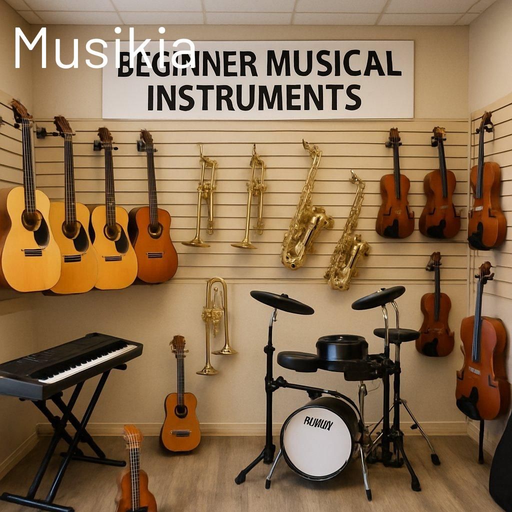 Une sélection d'instruments de musique débutants dans un magasin spécialisé pour débutants.
